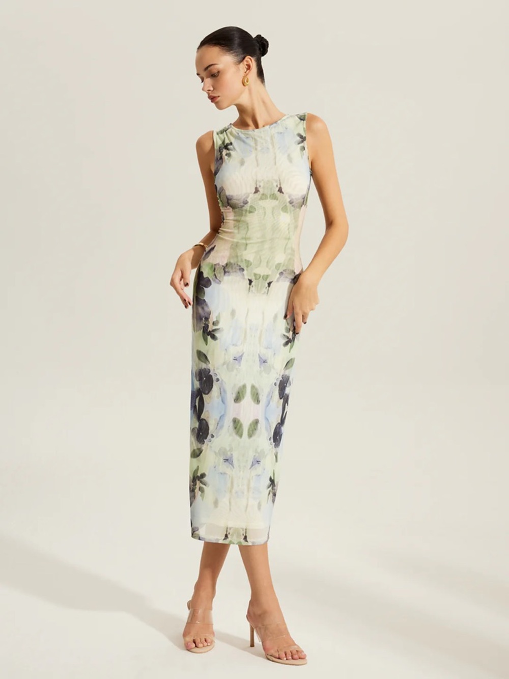 Commense Floral Print Sleeveless Mesh Dress - Picture 2 of 4